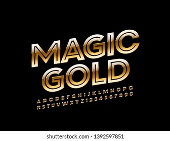 Vector Magic Gold Uppercase Font. Luxury Style Alphabet Letters And Numbers