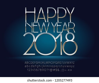 Vector magic Happy New Year 2019 Greeting Card with Alphabet set of Letters, Symbols and Numbers. Elegant Silver Font