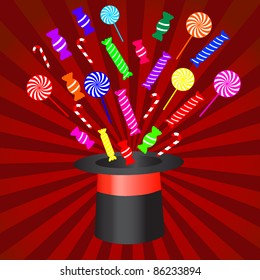 Vector magic hat with candies EPS8