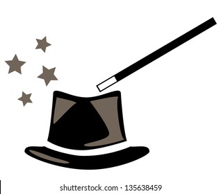 Vector magic hat and wand with sparkles