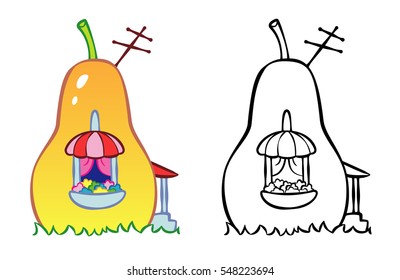 vector magic house colorful illustration with coloring page