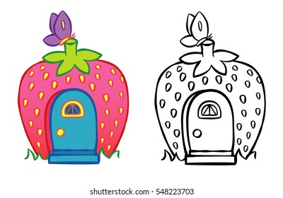vector magic house colorful illustration with coloring page