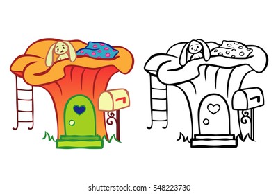 vector magic house colorful illustration with coloring page