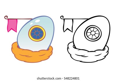 vector magic house colorful illustration with coloring page