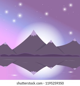Vector magic landscape with mountains and lake