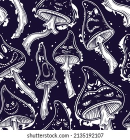 Vector Magic Mushrooms Seamless Pattern