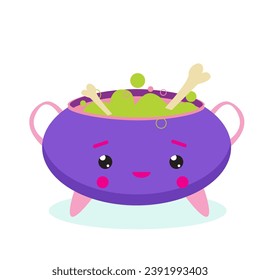 Vector magic object. Cauldron with magic potion flat illustration.