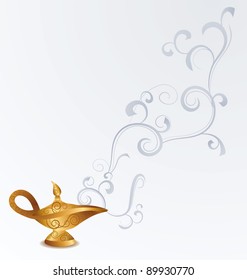 vector magic old arabian oil lamp with ornament on white