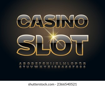 Vector magic poster Casino Slot. Black and Golden chic Font. Creative elite Alphabet Letters and Numbers