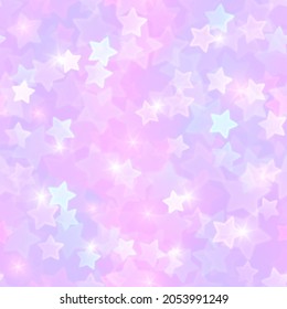 Vector Magic Seamless Pattern. Cute Pastel Background. Stars Bokeh. Shiny Pink Texture with Sparkles.