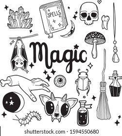 Vector Magic Set Fairytale Symbols Bat Stock Vector (Royalty Free ...