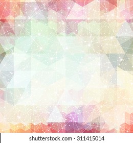 Vector magic space constellation with stars and lights on a red, pink background of the triangles