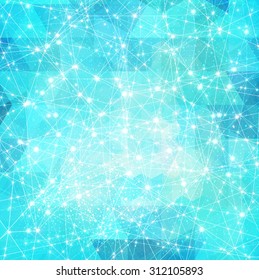 Vector magic space constellation with stars and lights on a blue background of the triangles