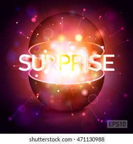 Vector magic surprise ball, volume open sphere, light inside, festive fireworks, more spark, orange and black, abstract object for you project design