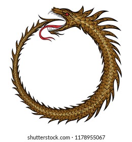 Vector magic symbol of uroboros. A snake curling in a ring biting itself by the tail. Ouroboros