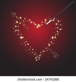 Vector - Magic wand forming bright stars for Valentines day celebration