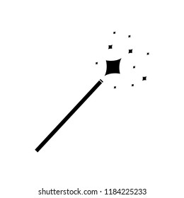 Vector Magic Wand Icon, Black Pictogram Isolated on White Background, Magical Shining.