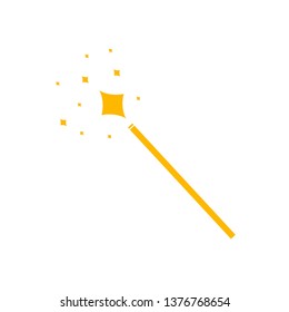 Vector Magic Wand Icon, Yellow Pictogram Isolated on White Background, Magical Shining.