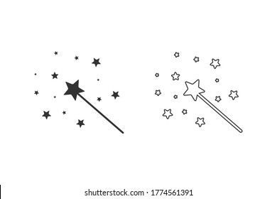 Vector Magic Wand line icon set with star sparkle