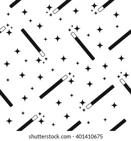 Vector Magic Wand with  magic stars seamless pattern background. Magic wand texture. Magic wand icon. Magic wand stars.