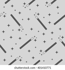 Vector Magic Wand with  magic stars seamless pattern background. Magic wand texture. Magic wand icon. Magic wand stars.