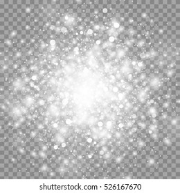 Vector magic white glow light effect isolated on transparent background. Christmas design element. Star burst with sparkles.