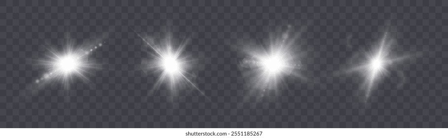 Vector magic white rays glow light effect isolated on transparent background. Christmas design element. Vector PNG	

