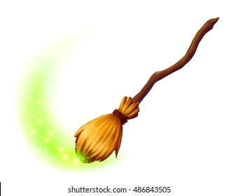 Vector magic witch broom isolated on white background