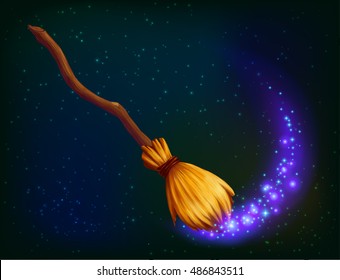 Vector Magic Witch Broom On Dark Background