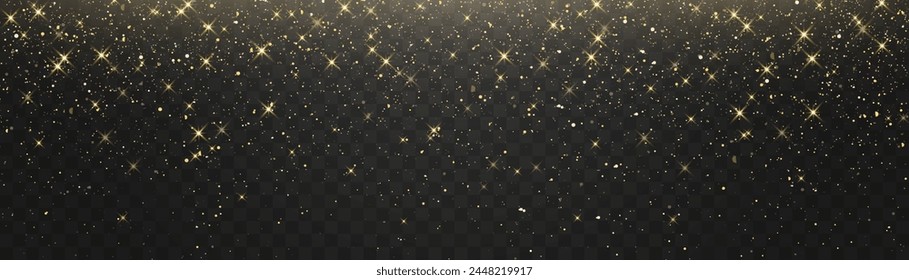 Vector mágico, polvo ligero, polvo brillante. Partículas voladoras de luz. Navidades efecto de luz. Las partículas brillantes de polvo de hadas brillan en un fondo transparente. Ilustración vectorial aislada en png