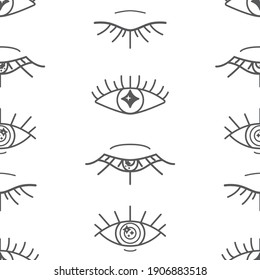 Vector Magical Eyes Lineart in Graphite on White seamless pattern background. Perfect for fabric, wallpaper and scrapbooking projects.