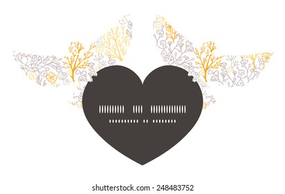 Vector magical floral birds holding heart silhouette frame pattern invitation greeting card template