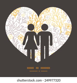 Vector magical floral couple in love silhouettes frame pattern invitation greeting card template
