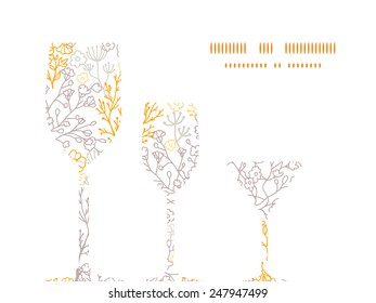 Vector magical floral three wine glasses silhouettes pattern frame