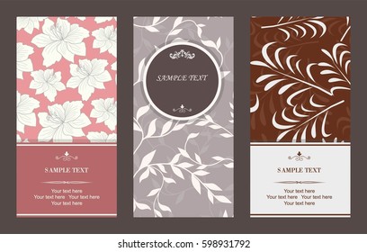 Vector magical floral vertical frame pattern invitation greeting, RSVP and thank you cards set