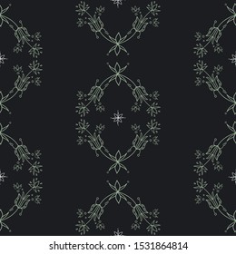 Vector Magical Florals Arabesque on dark seamless pattern background.