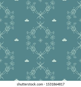 Vector Magical Florals with Moths Arabesque seamless pattern background.