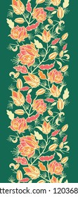Vector magical flowers and leaves elegant vertical seamless ornament pattern background
