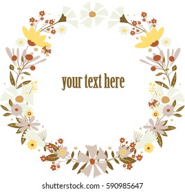 Vector magical flowers wreath illustration.