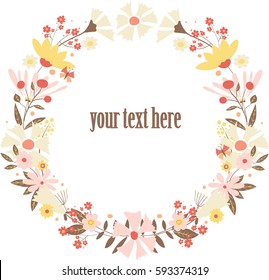 Vector magical flowers wreath illustration.