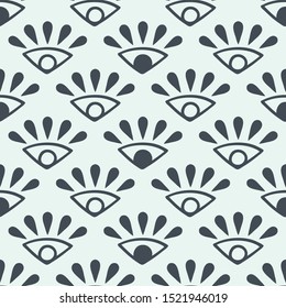 Vector Magical Forest Fairy Eyes on Light Green seamless pattern background.