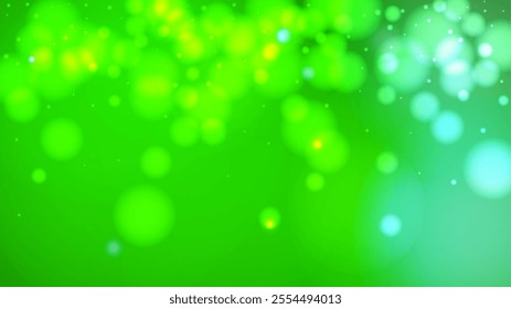 Vector Magical Glowing Background with Dark Green Falling Bokeh Circles on Black. Christmass and New Year Poster. Baby Fairy Print. Holiday Email Design. Defocused Print.