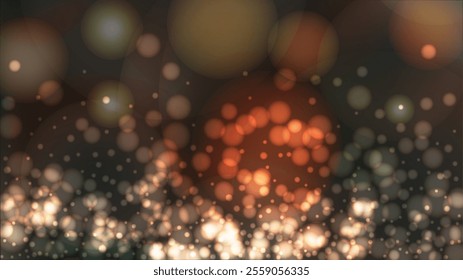 Vector Magical Glowing Background with Dark Blue and Purple Falling Bokeh Circles on Black. Christmass and New Year Poster. Glittery Confetti Frame. Merry Christmass Header. Defocused Print.