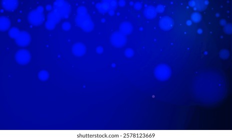 Vector Magical Glowing Background with Dark Blue and Purple Falling Bokeh Circles on Black. Christmass and New Year Poster. Baby Fairy Print. Christmass Night Template Design. Defocused Print.