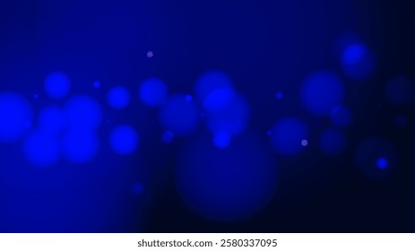 Vector Magical Glowing Background with Dark Blue and Purple Falling Bokeh Circles on Black. Christmass and New Year Poster. Glittery Confetti Frame. Sparkle Star Night Banner Design. Defocused Print.