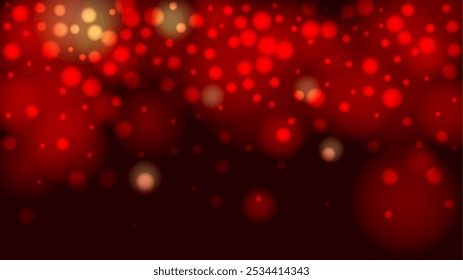 Vector Magical Glowing Background with Red Falling Bokeh Circles on Black. Love and Passion. Glittery Confetti Frame. Holiday Email Design. Defocused Print.