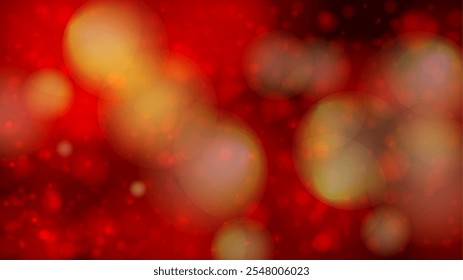 Vector Magical Glowing Background with Red Falling Bokeh Circles on Black. Love and Passion. Cosmic Bokeh Light. Christmass Night Template Design. Wedding day.