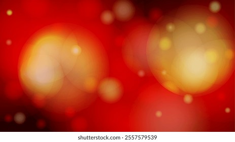 Vector Magical Glowing Background with Red Falling Bokeh Circles on Black. Love and Passion. Cosmic Bokeh Light. Christmass Night Template Design. Wedding day.