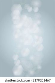 Vector mágico fondo brillante con hexágono plateado y morado sobre azul. Nieve cayendo. Marco De Confetti Glittery. Diseño de Navidad y Año Nuevo. Cielo invernal. Verano Sunshine. Chispa de agua.