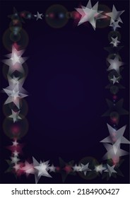 Vector Magical Glowing Background with Silver and Purple Falling Stars on Black. Sparkle Star Night Design. Glittery Confetti Frame. Cosmic Bokeh Light. Christmas and New Year Poster. Baby Fairy Print
